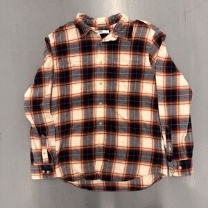 Sonoma Goods For Life‎ Mens Flannel Shirt Orange Cream Plaid Large L Button Down
